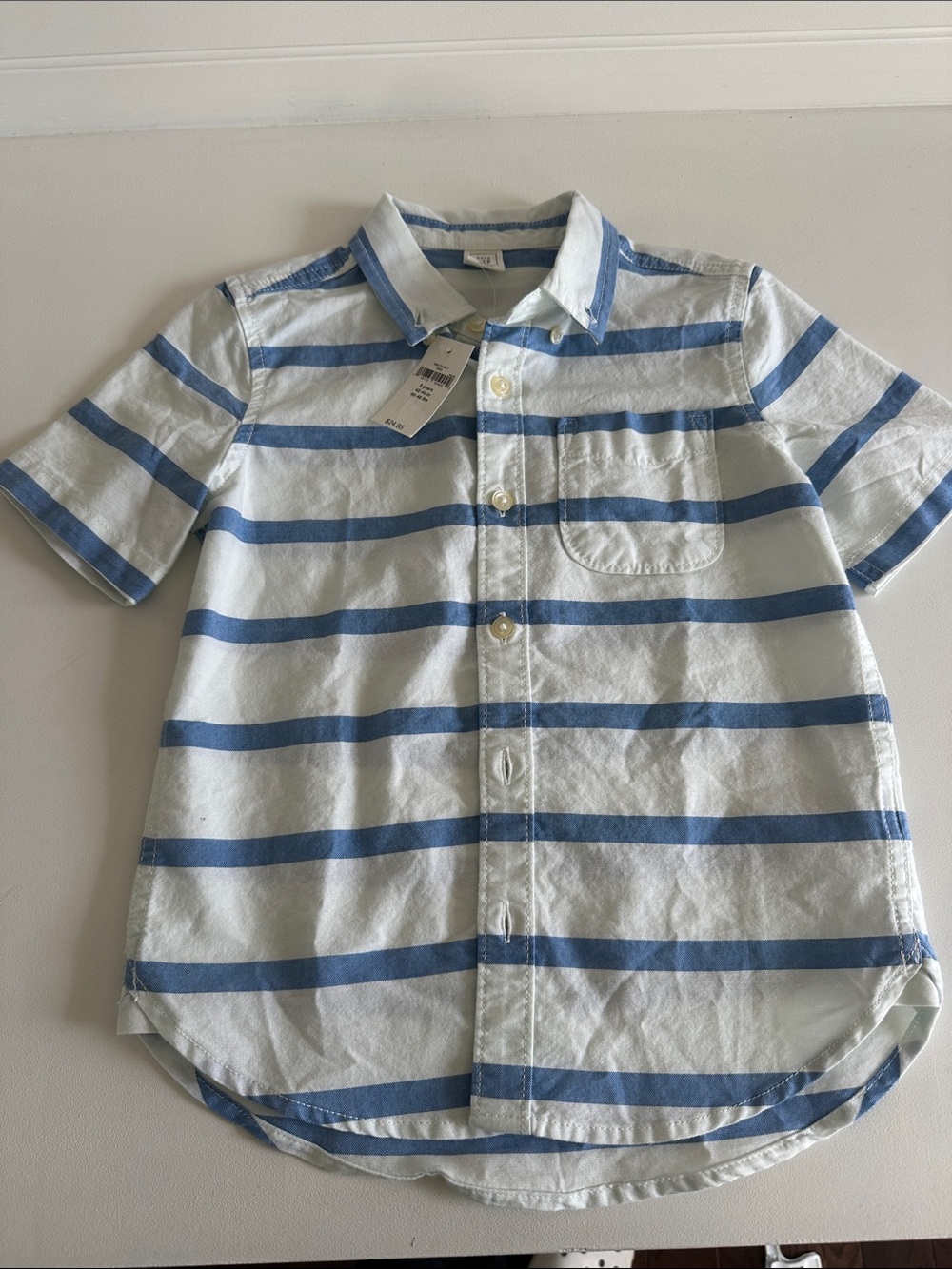 GAP Blue and White Striped Short-Sleeve Button-Down Shirt